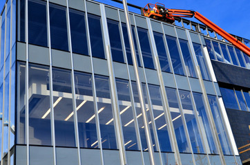 Wall Mural - Steel frame multi story commercial building under construction.