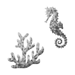 Poster - Coral and seahorse in Low Poly style