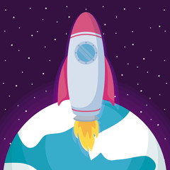 Sticker - startup rocket with planet earth