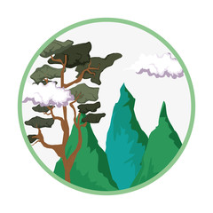 Sticker - landscape with snow mountain circular frame