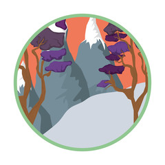 Sticker - landscape with snow mountain circular frame