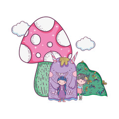 little fairy with monster and fungus