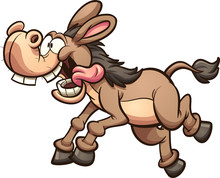 Crazy Running Cartoon Mule Or Donkey. Vector Clip Art Illustration With Simple Gradients. All In A Single Layer.