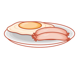 Wall Mural - delicious fried egg with sausage in dish