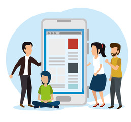 Wall Mural - people with smartphone website technology information