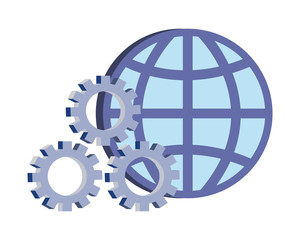 Sticker - world gears support on white background