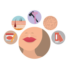 Poster - woman face with depilation set icons