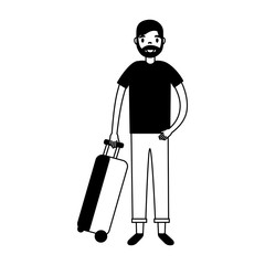 Sticker - tourist man with travel suitcase vacations