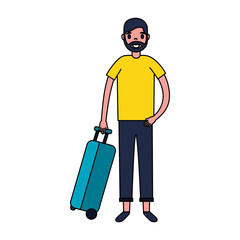 Sticker - tourist man with travel suitcase vacations