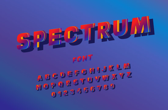 Colorful computer font, 90's style, alphabet, letters and numbers. Vector Illustration