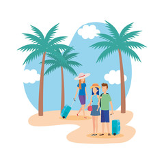 Sticker - young people with suitcases on the beach