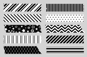 Wall Mural - adhesive tape with black and white geometric patterns. scotch, washi tape template