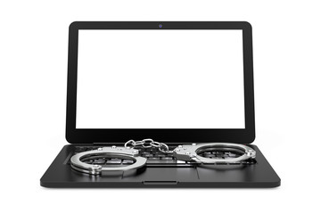 Poster - laptop with handcuffs. 3d rendering
