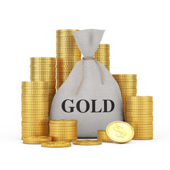 Aufkleber - Money Bag with Dollars Gold Coins. 3d Rendering