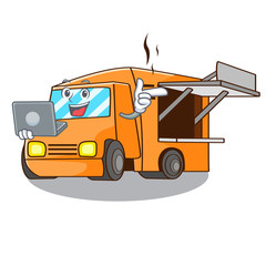 Sticker - With laptop rendering cartoon of food truck shape