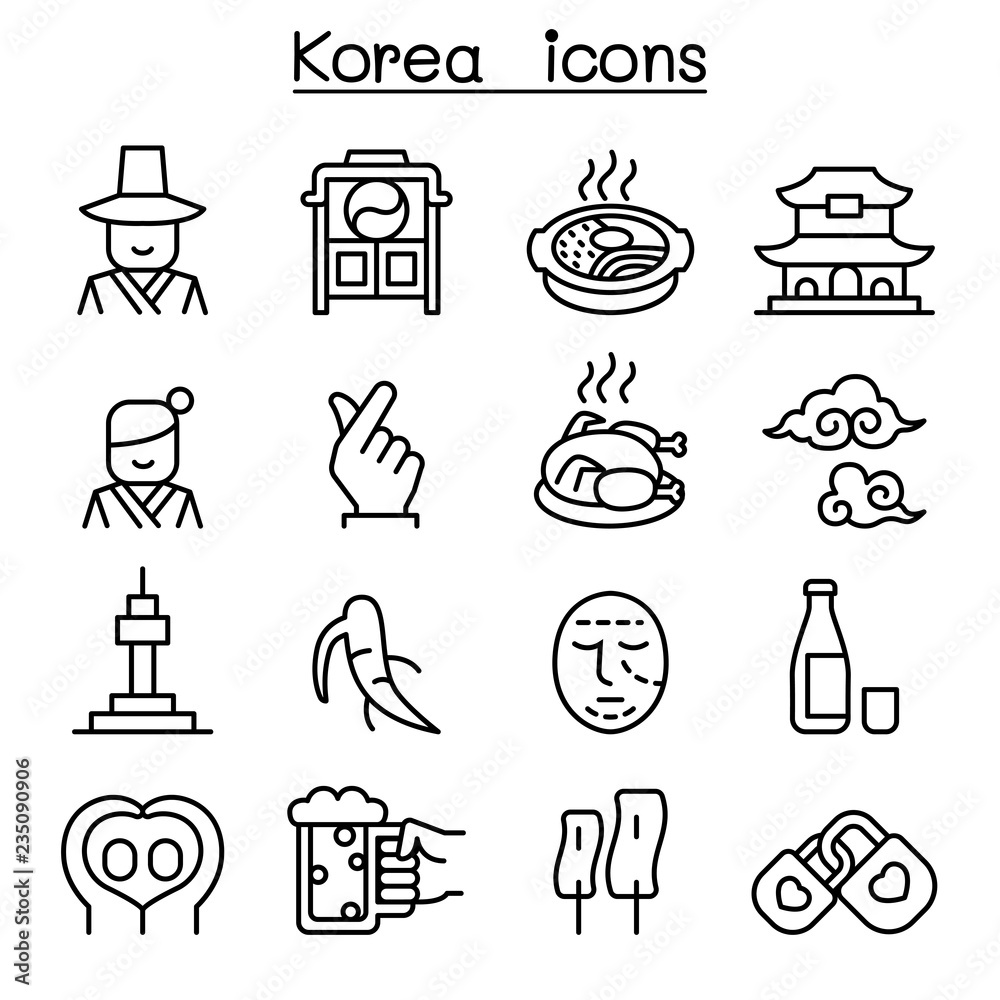 korea icon set in thin line style Stock Vector | Adobe Stock