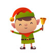 Cute cartoon christmas elf holds bell on white background happy new year greeting card