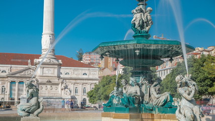 Wall Mural - Fountain in the Rossio Square or Pedro IV Square timelapse