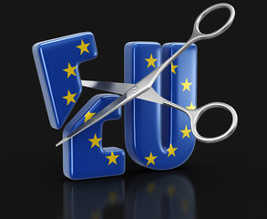 Poster - Scissors and text EU with flag. Image with clipping path