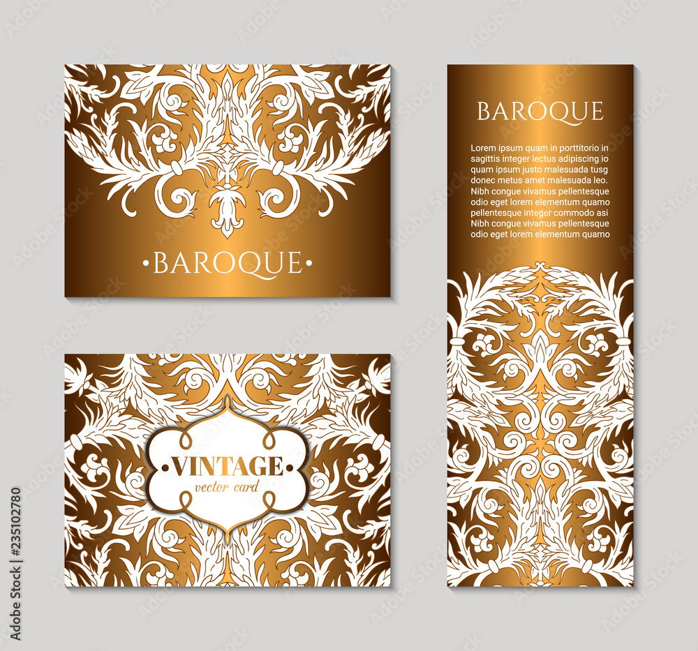 French baroque style elegant ornate visiting cards. Luxurious fashionable  ornamental flyer design. Vintage fancy ornament decoration. Pathetic retro  embellishment. EPS 10 vector brochure template Stock Vector | Adobe Stock, image size:1000x933