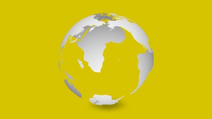Wall Mural - Looped animation white globe earth on yellow background with alpha channel. Animation planet earth