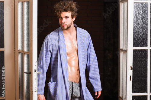 Sexy Attractive Macho Tousled Hair Coming Out Through Bedroom Door