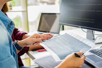 programmer working in a software development and coding technologies. website design.technology conc