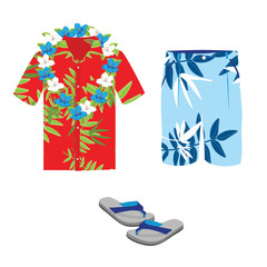 Wall Mural - Hawaiian shirt, beach summer shorts, flower necklace and flip flops.