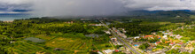 Aerial Panorama Of An Approaching Rain And Thunderstorm In The Tropics