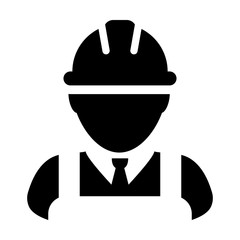 Employee icon vector male construction worker person profile avatar with hardhat helmet in glyph pictogram illustration