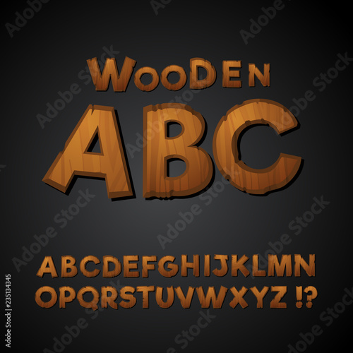 Wood Font In The Cartoon Style Set Of Timber Alphabet Letters