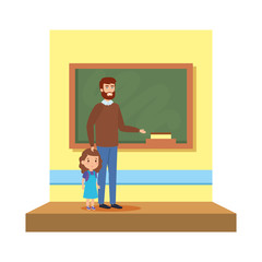 Poster - male teacher with girl in the classroom