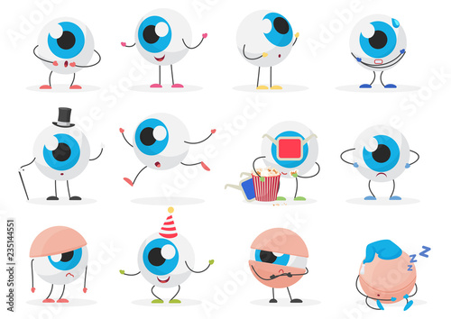 Fotomural Cartoon cute funny eye ball emoticon character emotions poses set