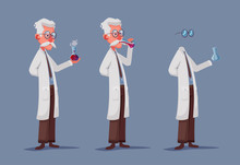 Crazy Scientist Drink Potion. Funny Character. Cartoon Vector Illustration