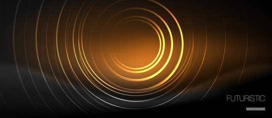 Dark abstract background with glowing neon circles