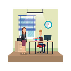 Sticker - modern office with business couple