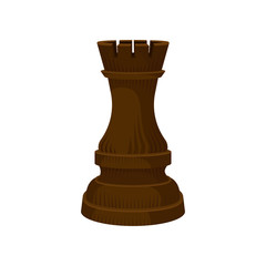Wall Mural - Brown wooden chess piece - rook tower . Figure of strategic board game. Flat vector icon