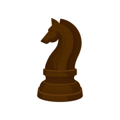 Wall Mural - Flat vector icon of brown chess piece - knight horse . Small wooden figurine of board game