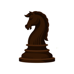 Wall Mural - Flat vector icon of dark brown wooden chess piece - knight. Small figurine of strategic board game