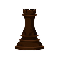 Wall Mural - Flat vector icon of wooden chess piece rook tower in dark brown color. Figure of strategic board game