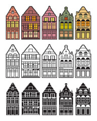 Wall Mural - European colorful houses on white background