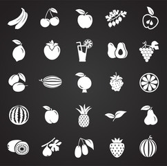 Poster - fruits set on black background icons