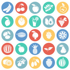 Poster - fruits set on color circles background icons