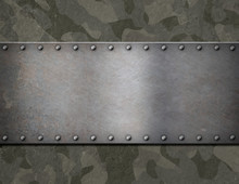 Metal Plaque Over Military Camouflage Armor 3d Illustration