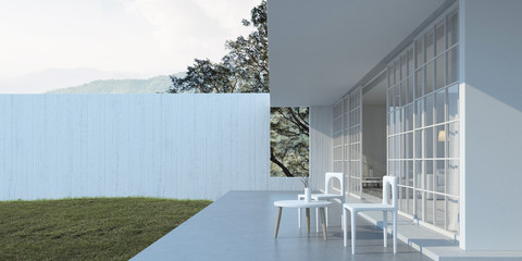 Poster - Perspective of white modern building on  huge tree and mountain background,Idea of minimal architecture design. 3D rendering.