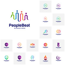 Set Of Community Logo Template Designs Concepts Vector Illustration, People Beat Logo Concepts