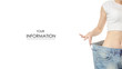 © Kabardins photo - Woman in jeans is thin big size weight loss centimeter pattern on a white background isolation