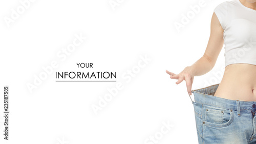 Cuadros en Lienzo Woman in jeans is thin big size weight loss centimeter pattern on a white backgr