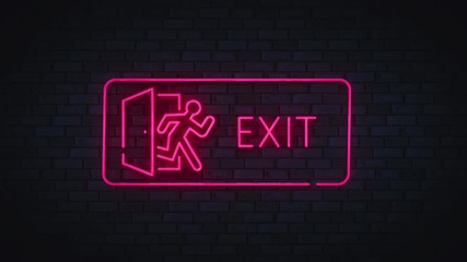 Canvas Print - Exit neon sign, bright signboard, light movie