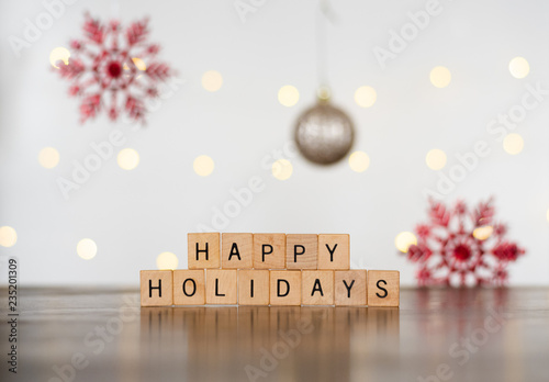 Fotografie, Obraz 2018 Seasonal Festive Photo Banner Idea of Happy Holidays Spelled Out of Wood Bl